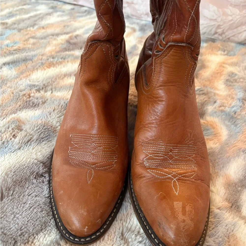 Women's Tan Leather Ankle Boots - Picture 3 of 8